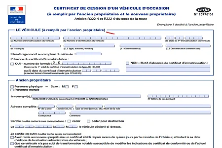 certificat de cession de véhicule vierge